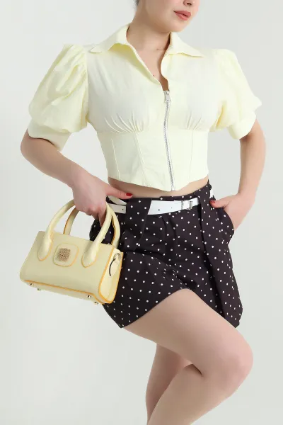 Sarı Terikoton Fermuarlı Kadın Korse Gömlek Bluz 466858