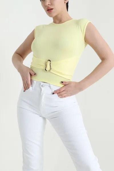Sarı Tokalı Dalgıç Kadın Bluz 455397