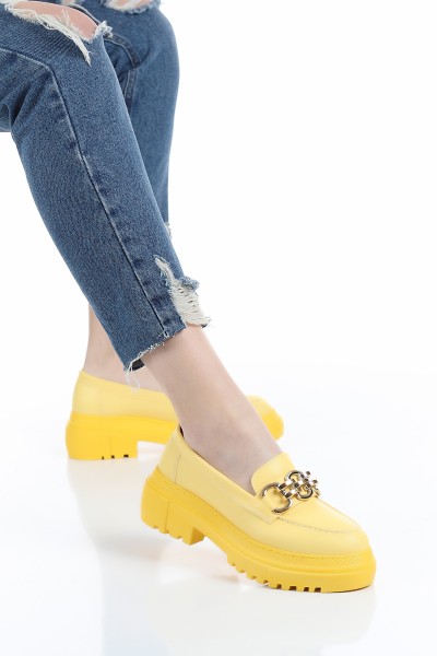 Sarı Tokalı Kalın Taban Loafer Ayakkabı 158653