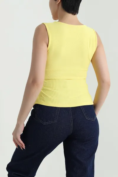 Sarı Tokalı Kolsuz Ottoman Kadın Bluz 470170