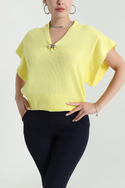 Sarı Tokalı Triko Kadın Bluz 477613