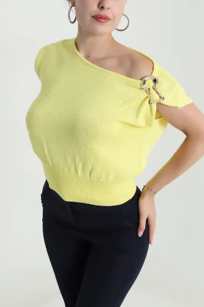 Sarı Tokalı Triko Kadın Bluz 477619