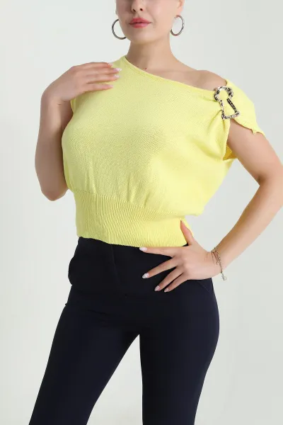 Sarı Tokalı Triko Kadın Bluz 477619
