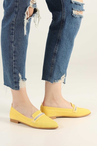 Sarı Triko Taşlı Babet Ayakkabı 182835