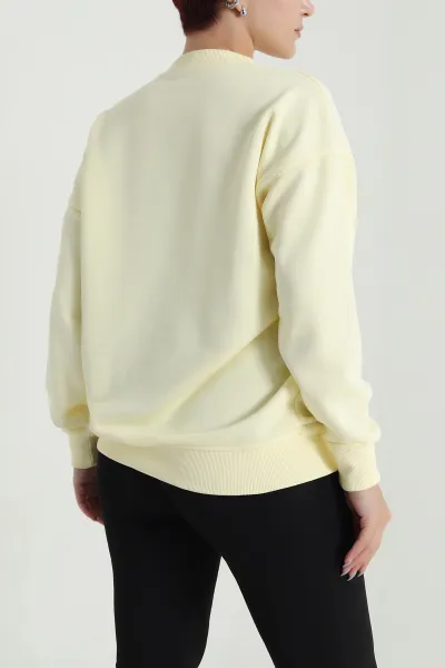 Sarı Üç İp Bisiklet Yaka Kadın Sweat 483665