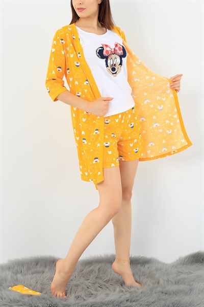 Sarı Üçlü Sabahlık Pijama Takımı 36969
