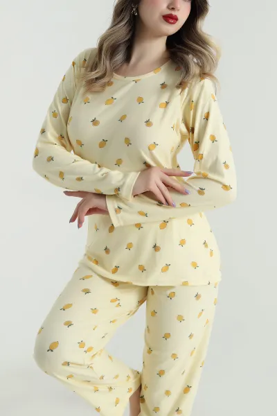 Sarı Uzun Kollu Süet Kadın Pijama Takımı 499335
