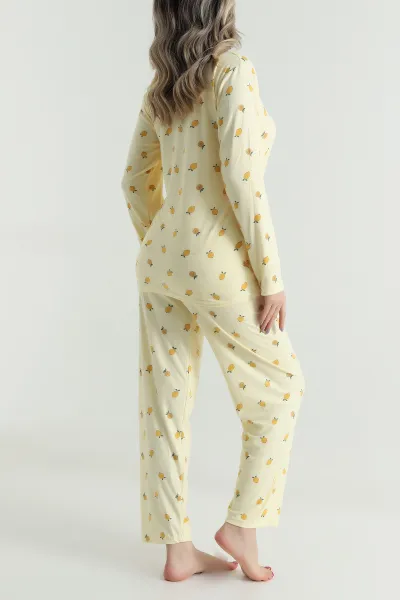 Sarı Uzun Kollu Süet Kadın Pijama Takımı 499335