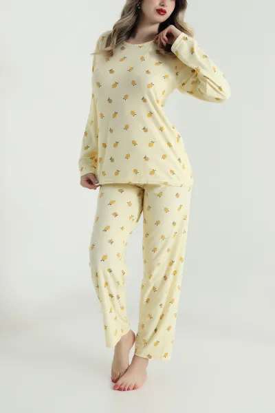 Sarı Uzun Kollu Süet Kadın Pijama Takımı 499335