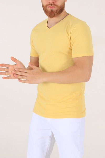 Sarı V Yaka Basic Erkek Tişört 172978