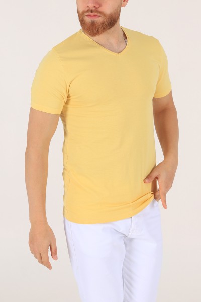 Sarı V Yaka Basic Erkek Tişört 172978