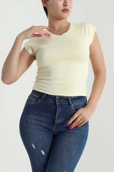 Sarı V Yaka Kadın Bluz 476508