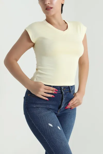 Sarı V Yaka Kadın Bluz 476508