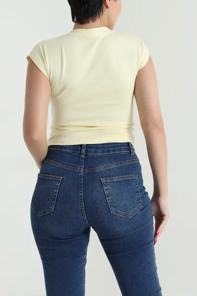 Sarı V Yaka Kadın Bluz 476508