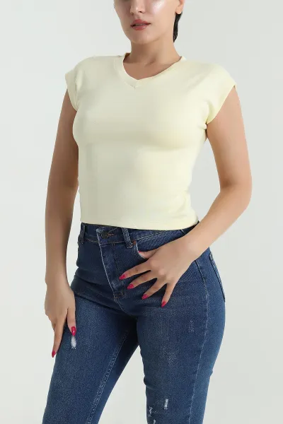 Sarı V Yaka Kadın Bluz 476508