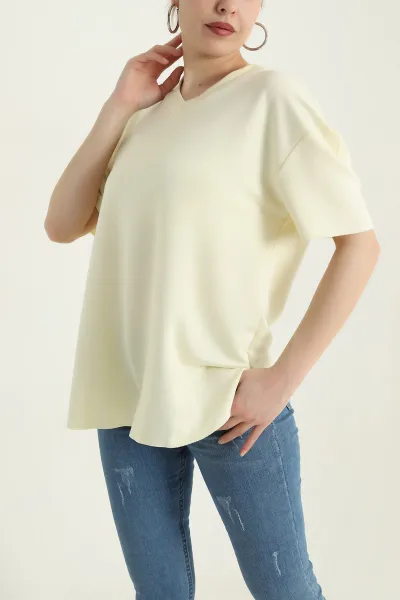 Sarı V Yaka Oval Kesim Oysho Kadın Bluz 433841