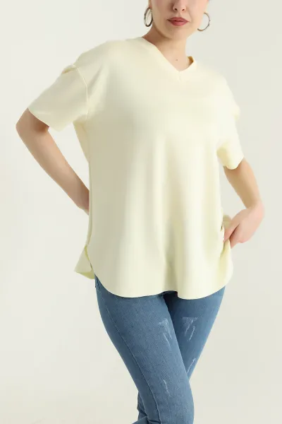 Sarı V Yaka Oval Kesim Oysho Kadın Bluz 433841