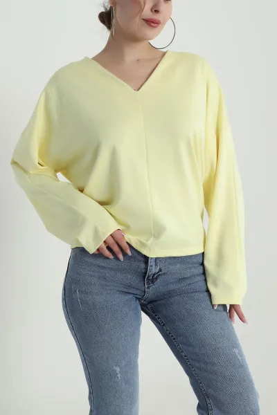 Sarı V Yaka Oysho Kadın Bluz 485755