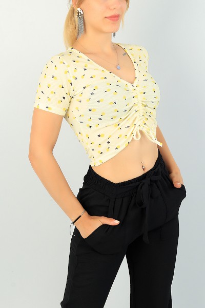 Sarı V Yaka Sıkmalı Bluz 71618