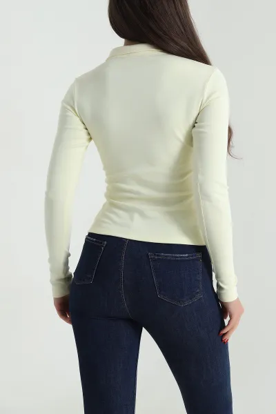Sarı Yakası Fermuarlı Kadın Body Bluz 489995