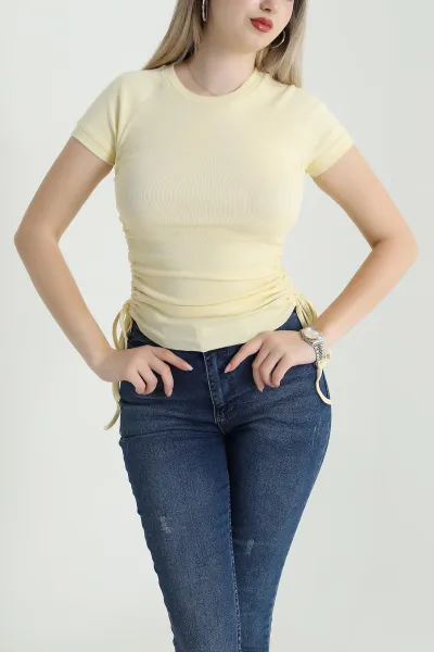 Sarı Yan Büzgülü Kadın Bluz 466251