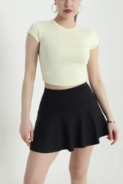 Sarı Yanları Büzgülü Buzzy Kadın Crop 440369