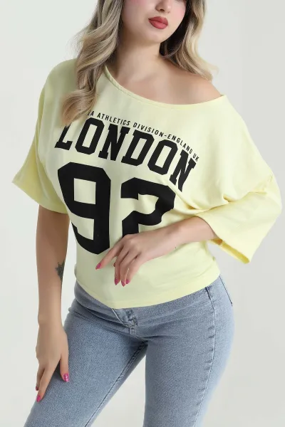 Sarı Yarasa Kol Baskılı Kadın Kristal Bluz 483245