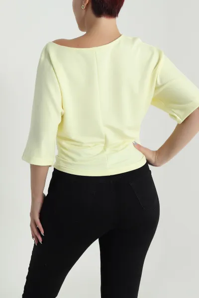 Sarı Yarasa Kol Baskılı Kadın Kristal Bluz 483256