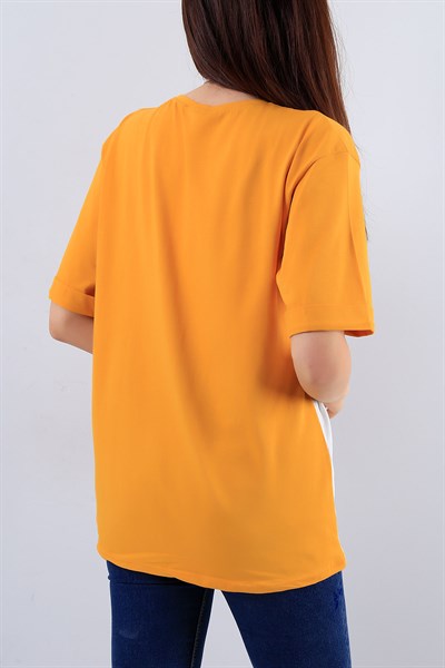 Sarı Yazı Detay Bayan Tişört 16098B