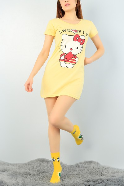 Sarı Yazlık Bayan Elbise Pijama 64188