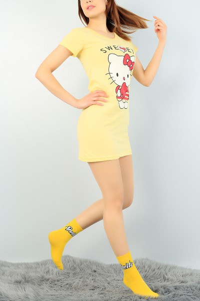 Sarı Yazlık Bayan Elbise Pijama 64188