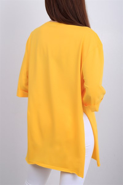 Sarı Yırtmaçlı Bayan Salaş Tişört 13205B