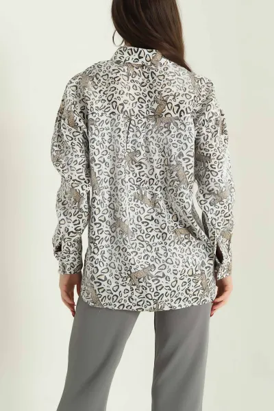 Saten Leopar Desenli Bayan Gömlek 333983