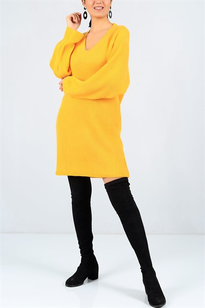 Selanik Örgü Sarı Triko Elbise 23047B