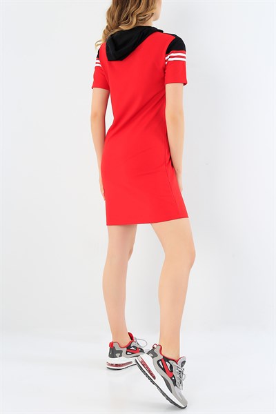Şerit Detay Kırmızı Elbise 30660