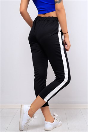 Şerit Detaylı Siyah  Bayan Kumaş Pantolon 8252B
