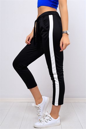 Şerit Detaylı Siyah  Bayan Kumaş Pantolon 8252B