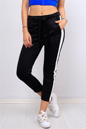 Şerit Detaylı Siyah  Bayan Kumaş Pantolon 8252B