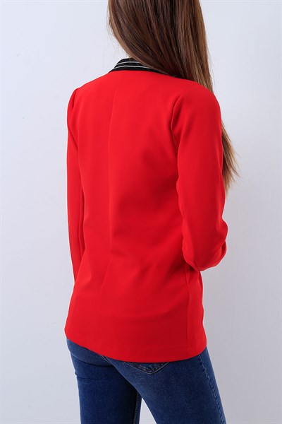 Şeritli Kırmızı Bayan Ceket 17633B