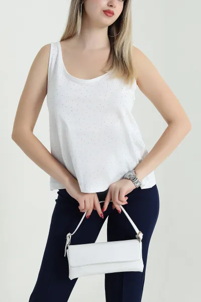 Serpme Taşlı Kadın Kolsuz Bluz 467794