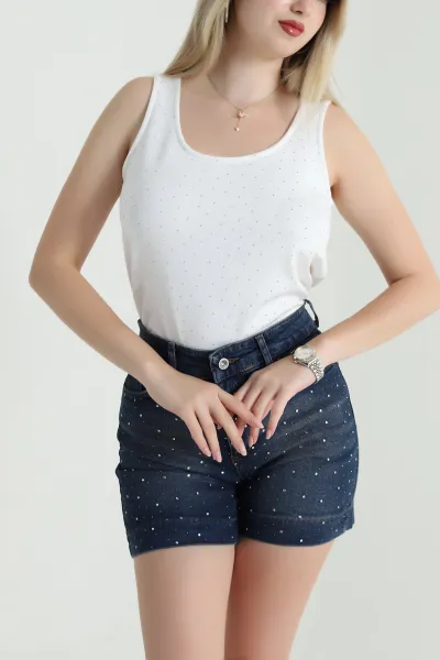 Serpme Taşlı Kolsuz Kadın Bluz 466257