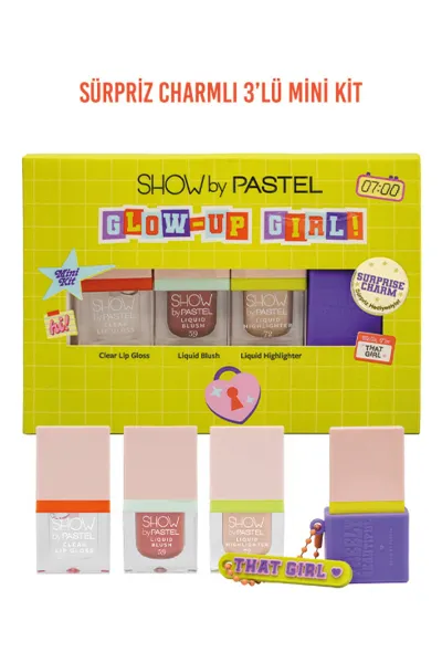 Show By Pastel Glow-Up Girl! That Girl Mini Kit (Allık Mini 59 & Aydınlatıcı Mini 72 & Şeffaf Dudak Parlatıcısı Mini) Seti 409495