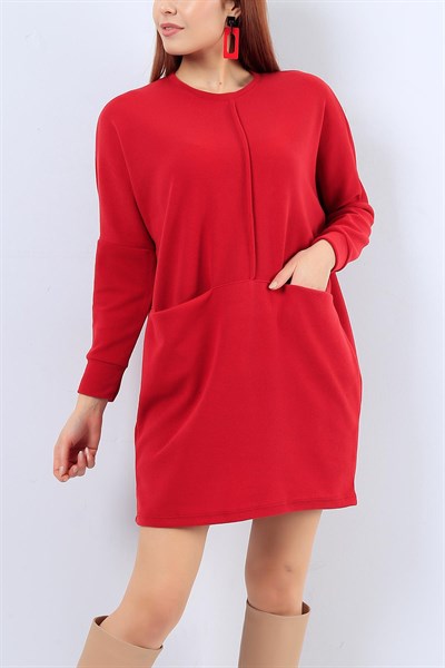 Sık Örme Kırmızı Bayan Triko Elbise 20799B