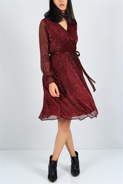 Sim Detay Kırmızı Bayan Şifon Elbise 23478B