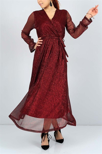 Sim Detaylı Kırmızı Bayan Şifon Elbise 23481B