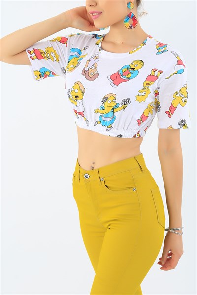 Simpsons Baskılı Crop Tişört 34275