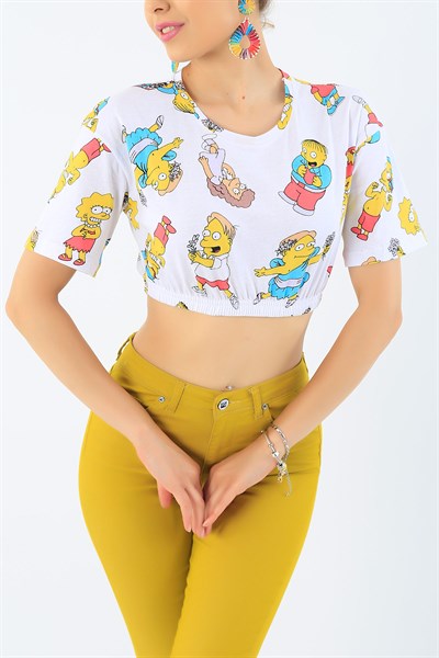 Simpsons Baskılı Crop Tişört 34275