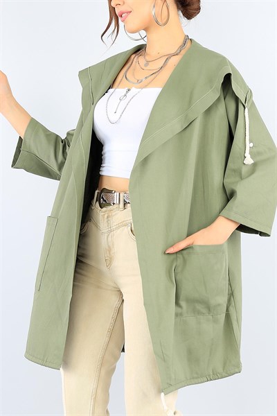 Sırt Baskılı Gabardin Yeşil Bayan Ceket 38467