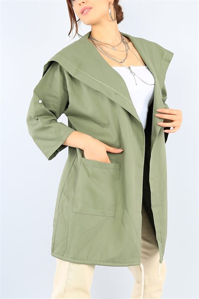 Sırt Baskılı Gabardin Yeşil Bayan Ceket 38467