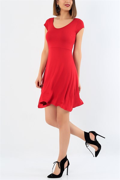 Sırt Detay Kırmızı Elbise 30546